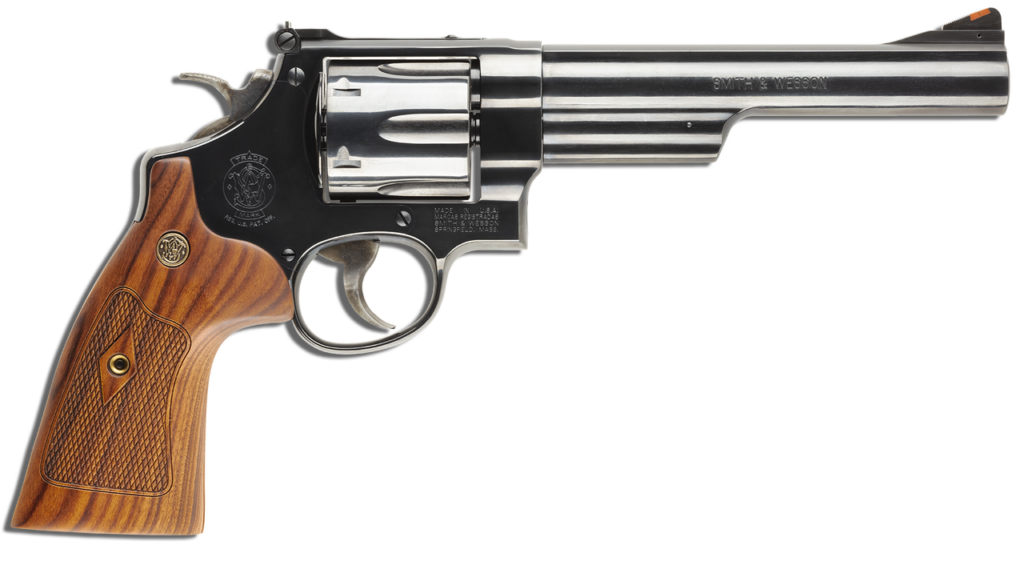 A Smith & Wesson Model 29 revolver like the kind used by Clint Eastwood in the Dirty Harry films.