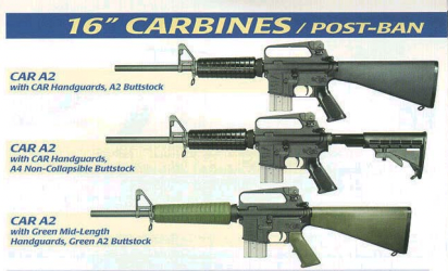 A Rock River Arms ad displays three "post-ban" AR-15s with fixed stocks and 10-round magazines.