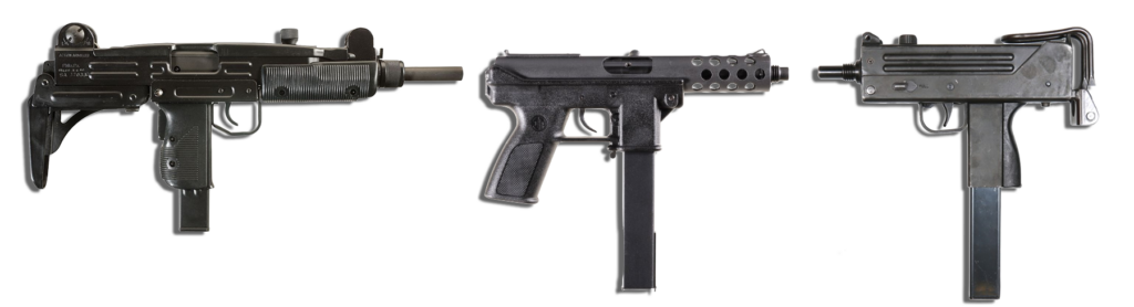 Three assault weapons — the Israeli Uzi, Intratec TEC-9, and MAC-10 — are compared.