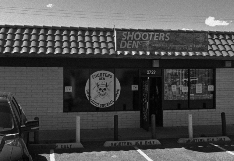 A view of the exterior of Shooter's Den, a New Mexico gun shop raided by the ATF.