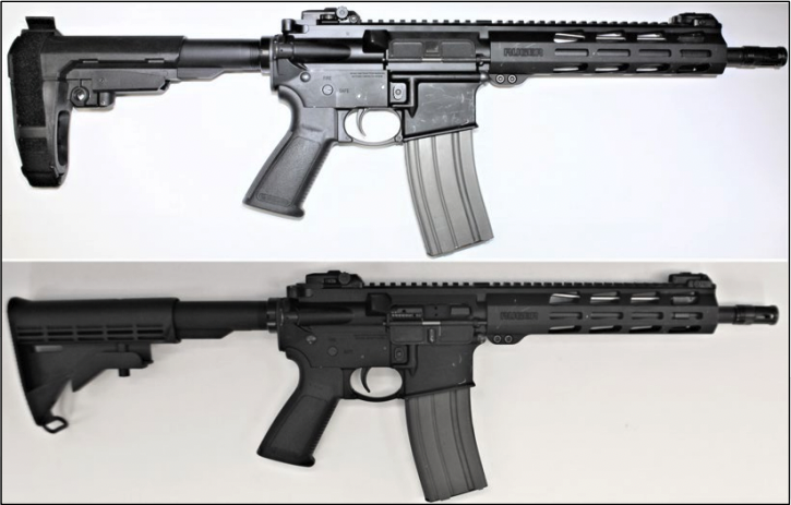 An ATF image compares the Ruger AR-556 pistol to a short-barreled rifle variant.