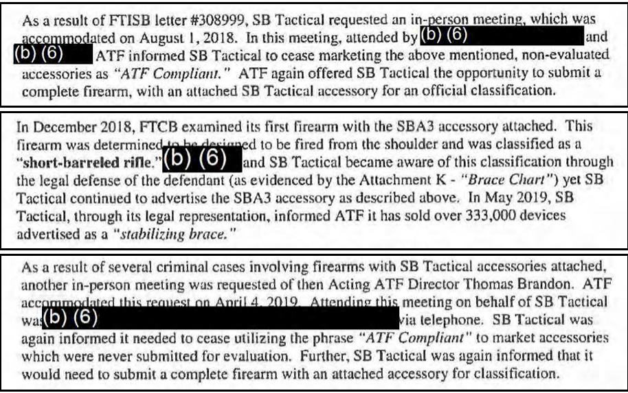 Excerpts from the ATF's March 2020 letter to SB Tactical.