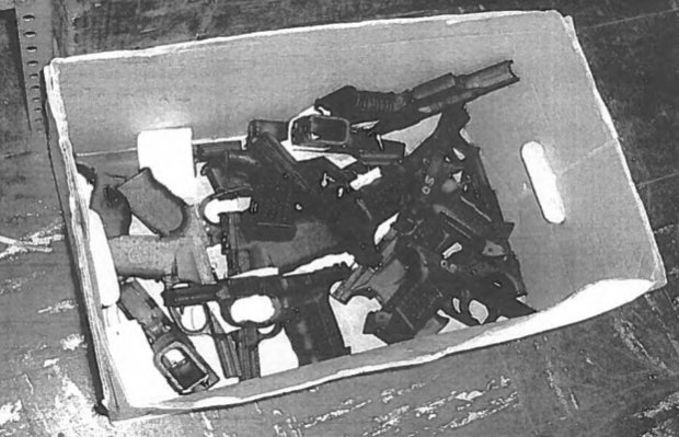 A box of "off book" pistol frames located during an ATF inspection at Smith & Wesson's factory.