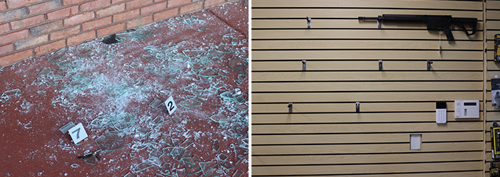 Crime scene photos from the May 2022 burglary of the Warner Robins Clyde Armory gun store.