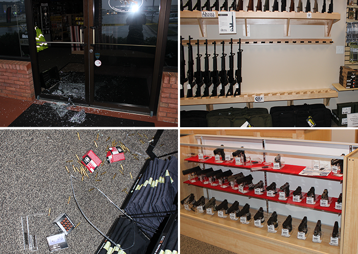 Crime scene photos from the November 2015 burglary of Clyde Armory gun store.