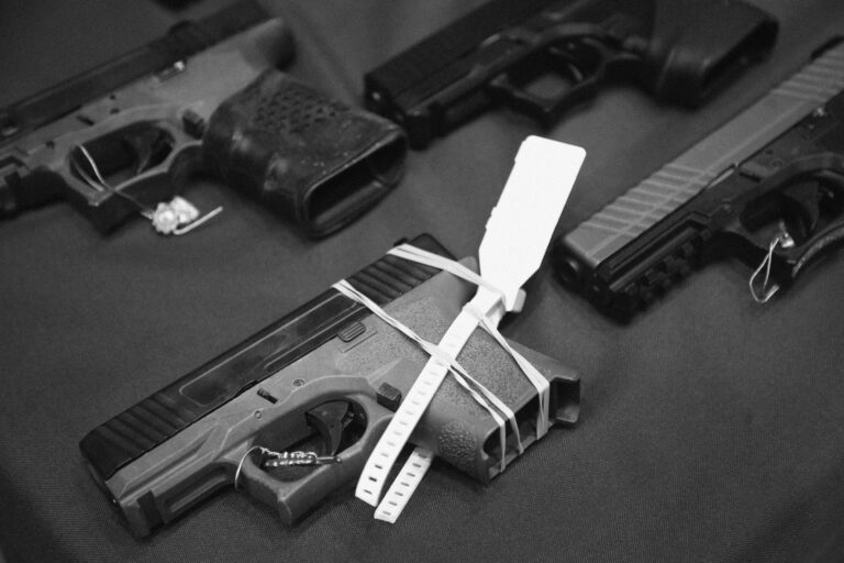 Several ghost guns made with Polymer80 frames are displayed during a press conference in New York City in May 2020.