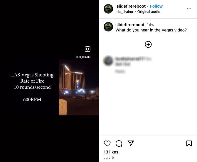 An Instagram video where Slide Fire suggests that the Las Vegas mass shooter used a military machine gun, not AR-15s equipped with bump stocks.