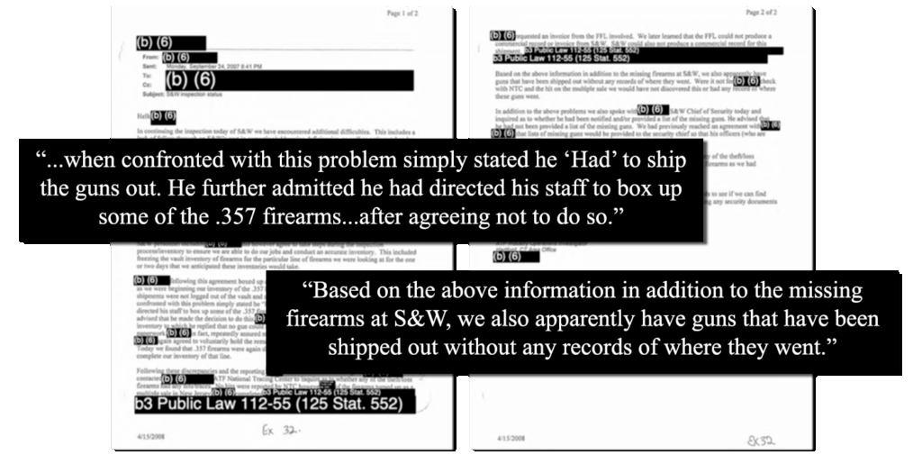Excerpts from ATF documents produced while inspecting Smith & Wesson.