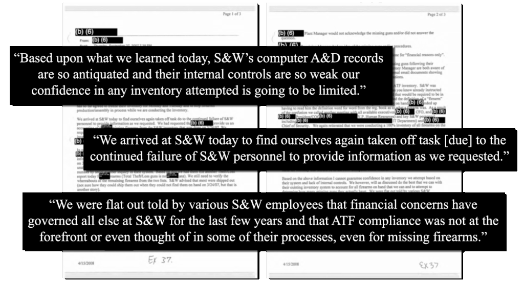 Excerpts from ATF documents produced while inspecting Smith & Wesson.