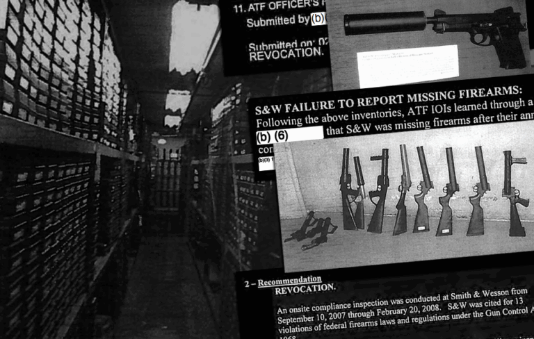 A collage of ATF photos and documents provided during an inspection of Smith & Wesson.
