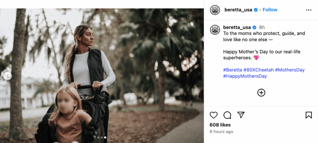 An Instagram post from Beretta on Mother's Day.