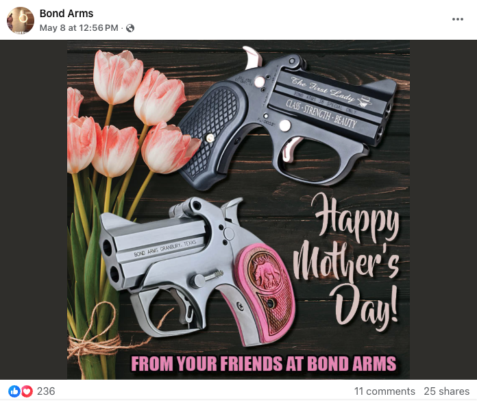 A Facebook post from Bond Arms on Mother's Day.