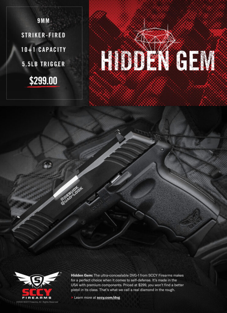 An ad for an “ultra-concealable” SCCY pistol from the January 2022 issue of American Rifleman.