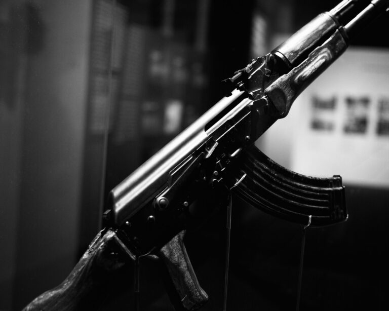 An AK-47 is shown at a museum after Rare Breed Triggers announced it had developed forced-reset triggers for the rifles.