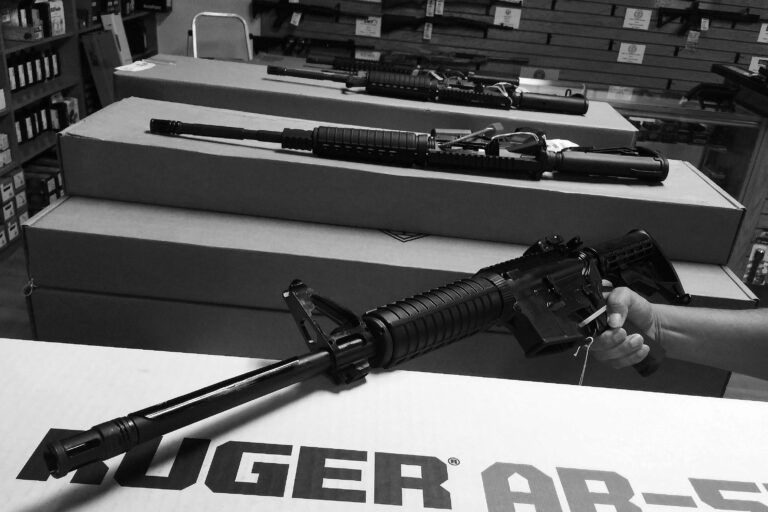 A Ruger AR-15 is shown at a gun shop in Orlando. The company recently acquired Anderson Manufacturing, another large AR-15 manufacturer.