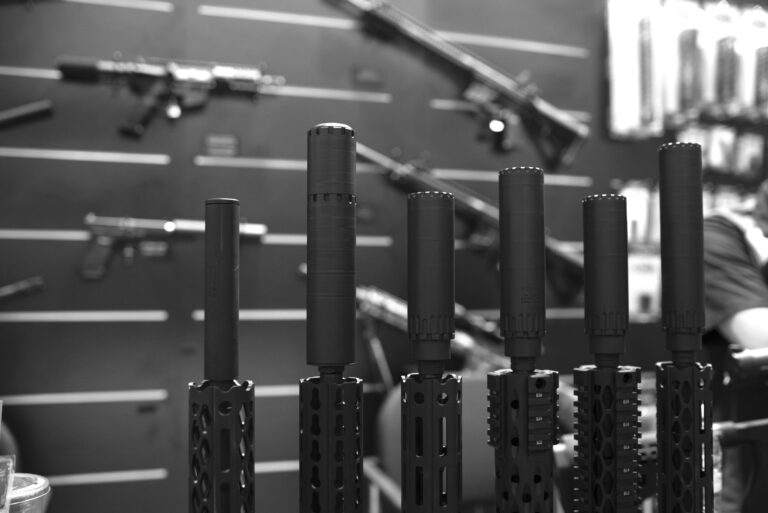 Silencers are shown on display at the 2020 SHOT Show in Las Vegas. Congress recently cut the tax associated with these dangerous devices in a budget reconciliation bill.