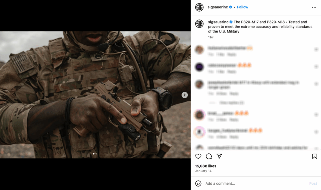 An Instagram post from Sig Sauer showcasing the P320-M17.