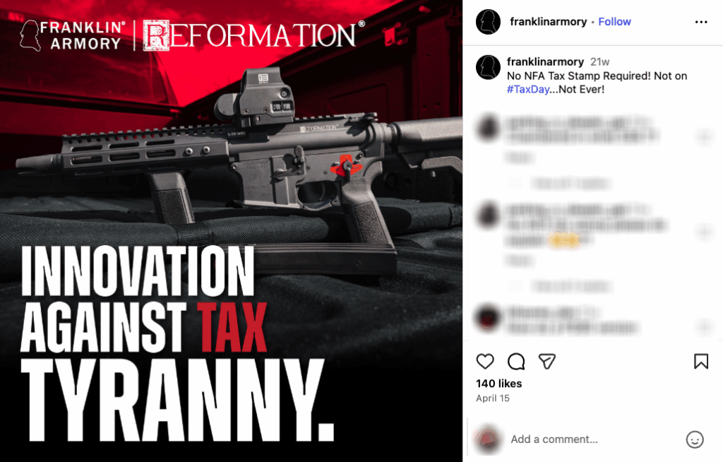 An Instagram post stating that the Reformation is "innovation against tax tyranny."