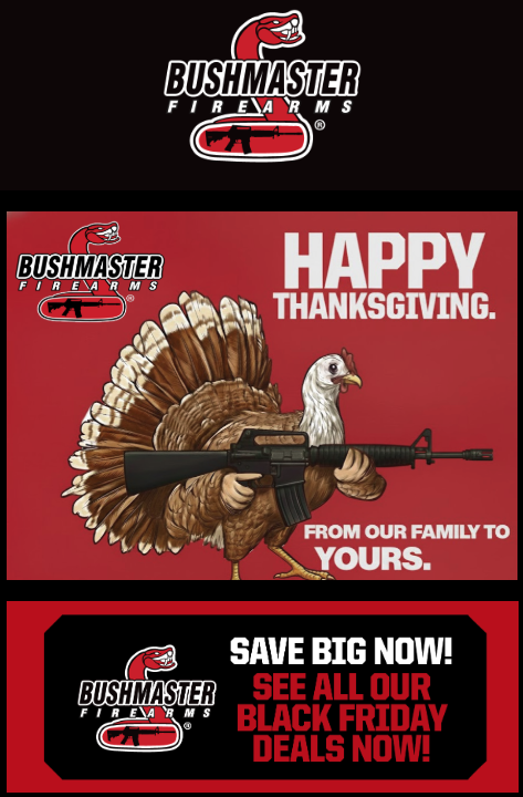 A Black Friday email blast from AR-15 manufacturer Bushmaster.