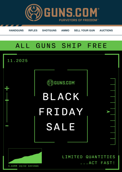 A Black Friday email blast from Guns.com.