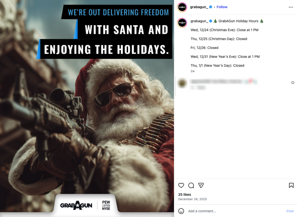An Instagram post from Donald Trump-Jr.-backed firearm retailer GrabAGun.
