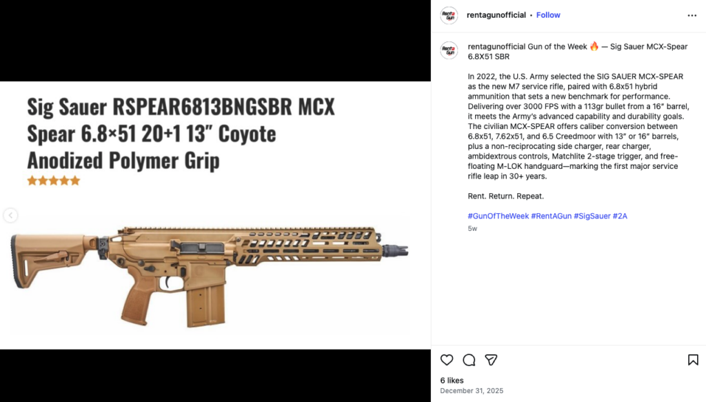 In December, RentAGun chose the MCX-Spear as its “Gun of the Week” on Instagram.