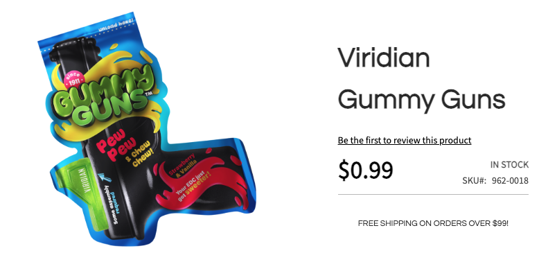 A screenshot from the Viridian Gummy Guns product page.