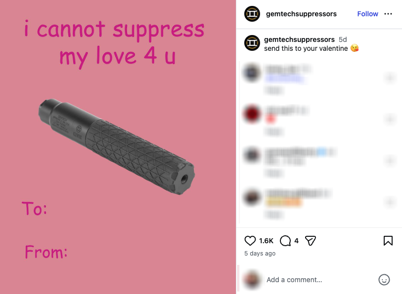 Gemtech advertised one of its silencers with a Valentine's Day card.