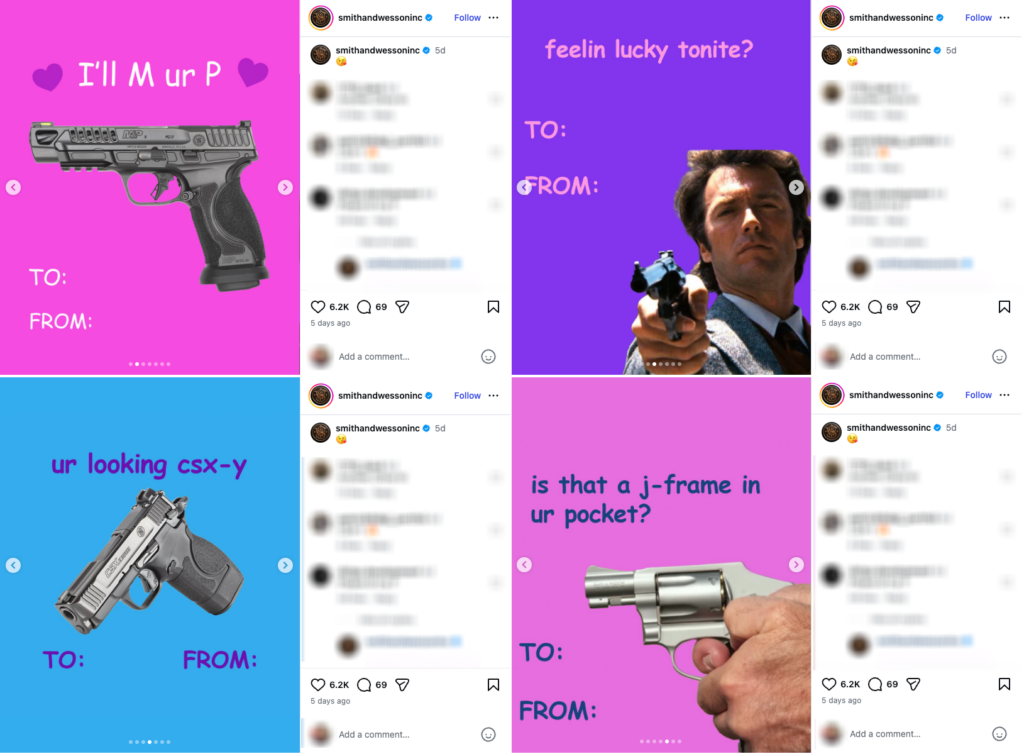 A collection of images from Smith & Wesson's Instagram post celebrating Valentine's Day.