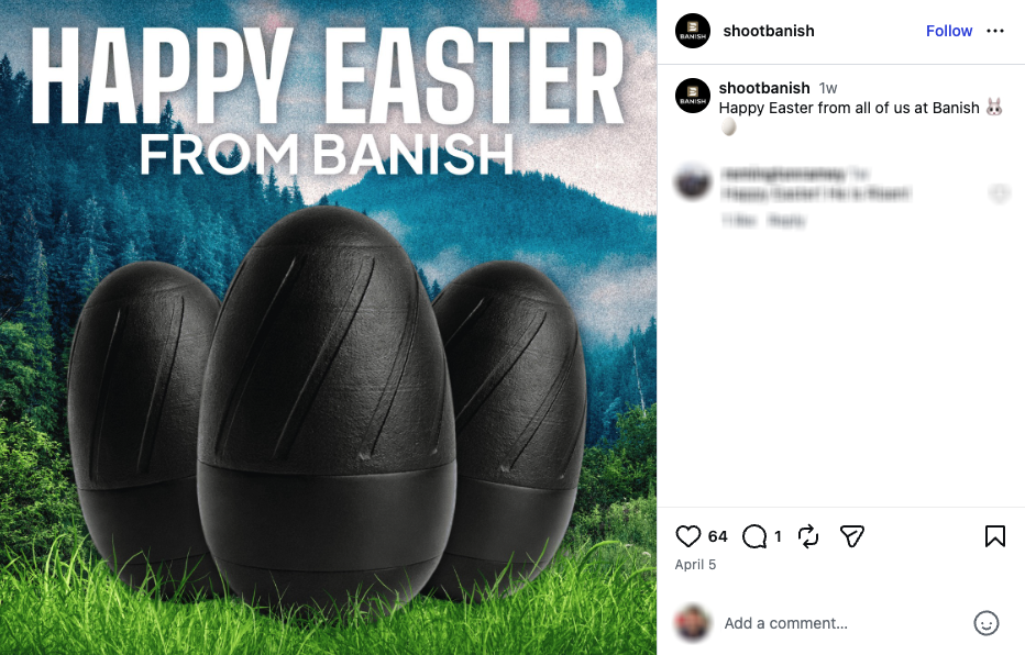 An Instagram post from Banish Suppressors showing Easter eggs styled after silencers.