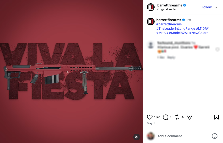 An Instagram post from Barrett showing several high-powered rifles for Cinco de Mayo.