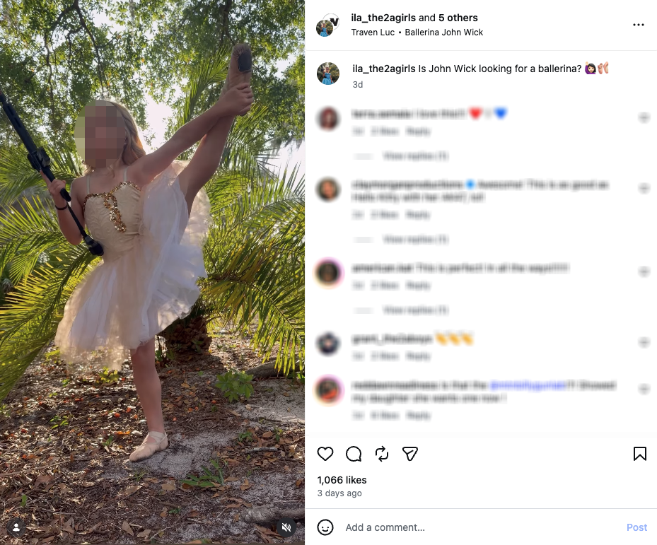 A recent video shared by Mountain Billy Gun Lab depicts a young girl dressed as a ballerina and holding a GOAT-15 equipped with a silencer.
