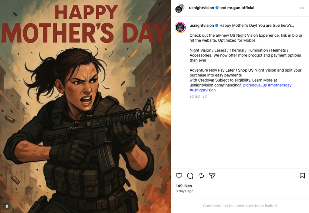 An Instagram post from US Night Vision for Mother's Day.