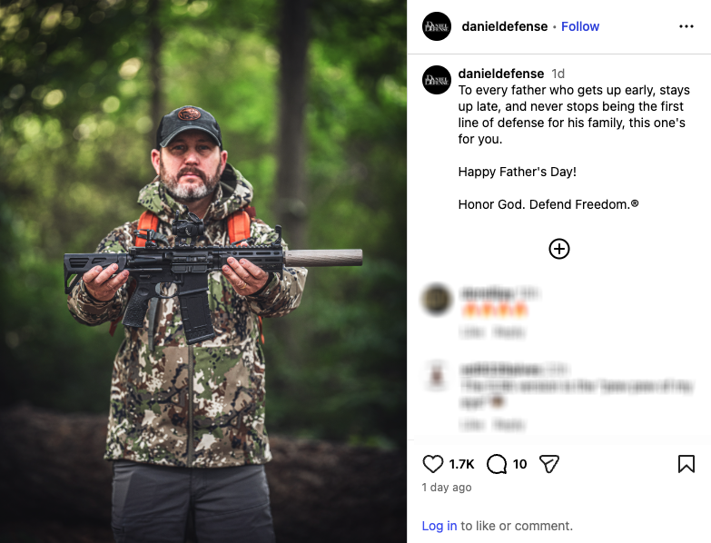 An Instagram post from Daniel Defense honoring dads who purchase AR-15s with silencers.
