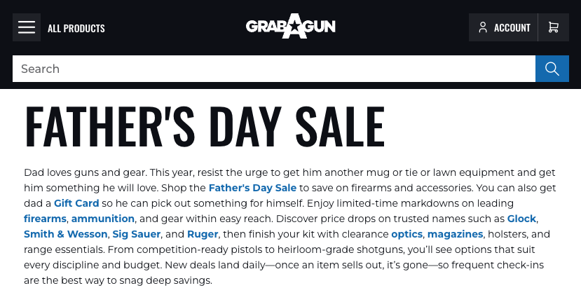 A screenshot of GrabAGun's Father's Day sale page.