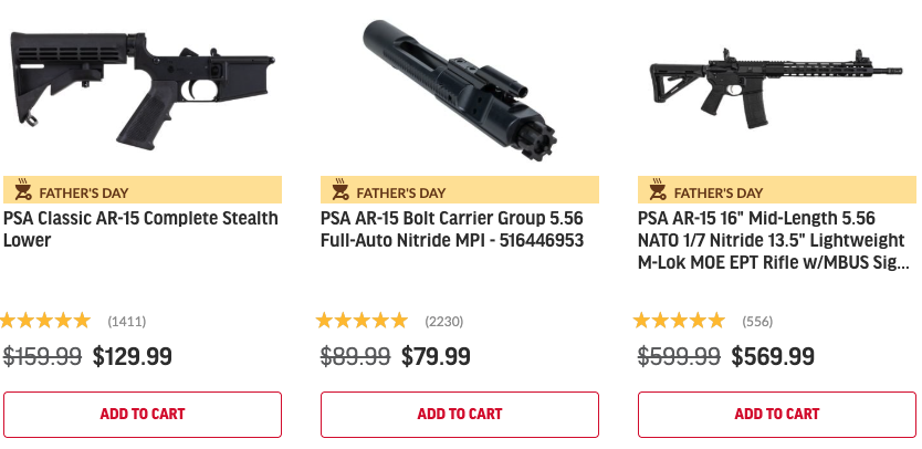 A screenshot of Palmetto State Armory's Father's Day sale page.