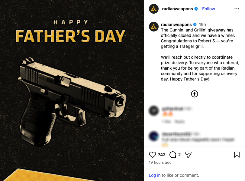 An Instagram post from Radian Weapons showing an upgrade Glock Gen6 pistol.