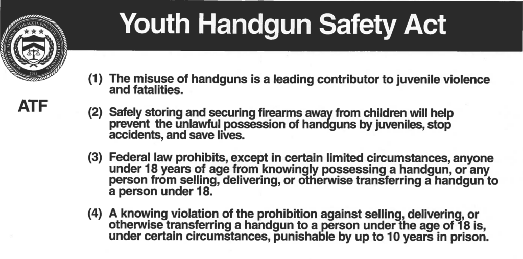 A screenshot of the ATF’s Youth Handgun Safety Act signage.