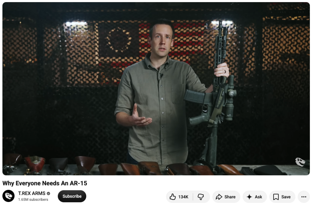 A screenshot of a T.Rex Arms video featuring Isaac Botkin.