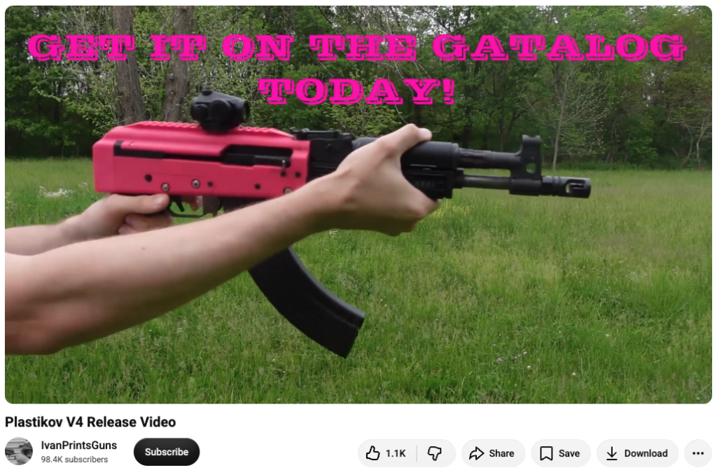 A screenshot of a YouTube video uploaded by John Elik, aka IvanPrintsGuns.