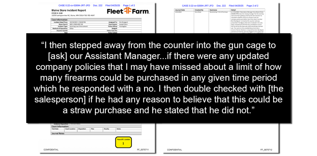 An excerpt from the Blaine Store Incident Report included in the unsealed Fleet Farm documents.