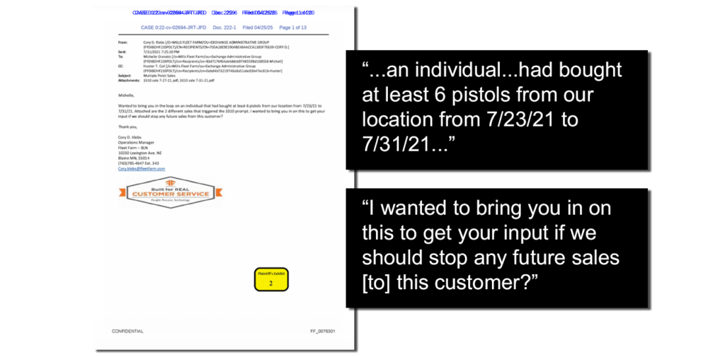 An excerpt from the email Krebs sent to the compliance team as part of the unsealed Fleet Farm documents.