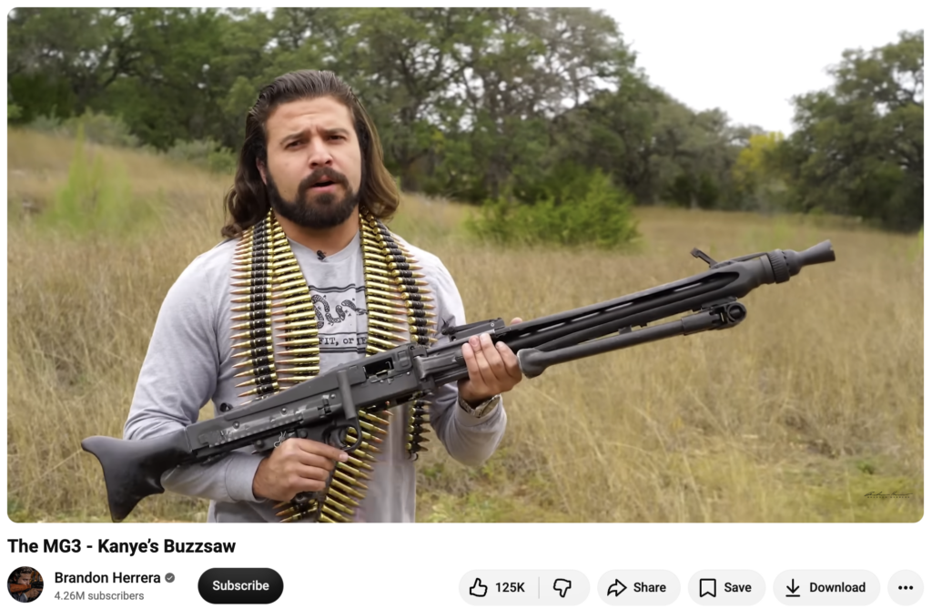 A screenshot of a Brandon Herrera video on the German MG43 machine gun.