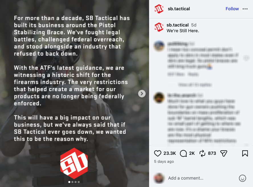 The first part of an Instagram carousel from SB Tactical.